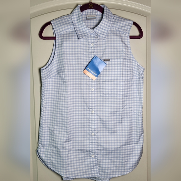COLUMBIA Anytime Lite Sleeveless Shirt - Blue Gingham - Size S (NWT) - Picture 6 of 16